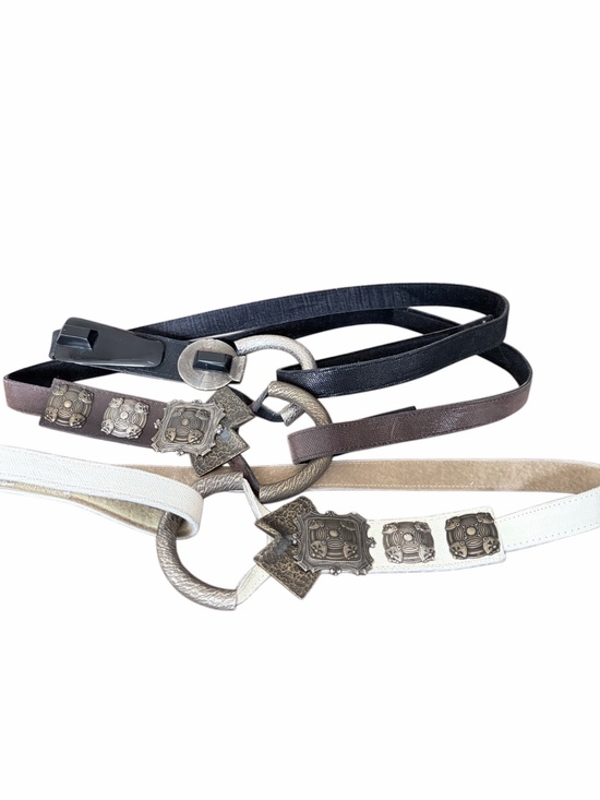 Belts Set of Three Adjustable Faux Leather Metal Accent Waist Belts Brown Cream main image 10